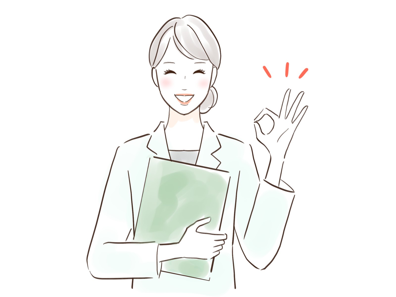 白衣の女性スタッフがOKサインをするイラスト